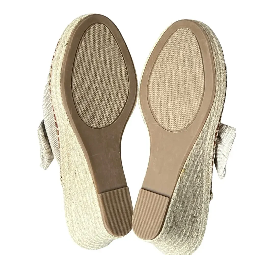 Sugar Hundreds‎ Wedge Sandal 11 Beige Linen Slip On Bow Espadrille Coconut Girl